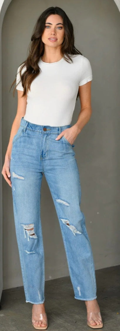 Straight Leg Distressed Jeans